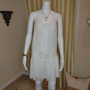 Z & L EUROPE EMBROIDERED BACKLESS MINI DRESS WITH FRAYED LOW WAIST HEM S
